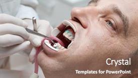  Presentation with teeth whitening - Cool new PPT layouts with suctioning procedure - man during teeth whitening process backdrop and a violet colored foreground