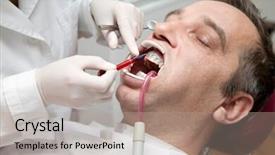  Presentation with teeth whitening - Slide deck featuring suctioning procedure - man during teeth whitening process background and a mint green colored foreground