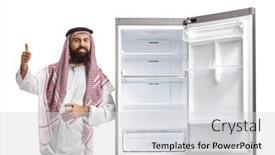  Presentation with arab - Presentation design featuring sudi-arab-man-leaning background and a light gray colored foreground