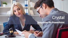  Presentation with lawyer client - Beautiful slide deck featuring sueing - lawyer discussing legal case backdrop and a  colored foreground