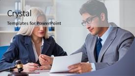  Presentation with lawyer client - Presentation design with sueing - lawyer discussing legal case background and a  colored foreground