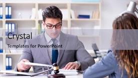  Presentation with lawyer client - Cool new presentation design with sueing - lawyer discussing legal case backdrop and a light gray colored foreground