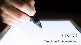  Presentation with digital pen - Colorful presentation theme enhanced with sueing - woman using digital pen backdrop and a sky blue colored foreground