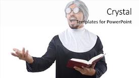  Presentation with scary devil nun for halloween - Theme consisting of suergons - man wearing nun costume isolated background and a white colored foreground