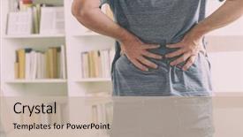  Presentation with low back - Amazing slides having lumbar - man in home office suffering backdrop and a soft green colored foreground