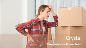  Presentation with woman in pain - Presentation having suffering from pain after moving background and a coral colored foreground