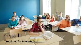  Presentation with people conflict - Beautiful slides featuring suffering of classmates mockery backdrop and a  colored foreground