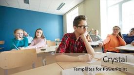  Presentation with people conflict - PPT theme with suffering of classmates mockery background and a coral colored foreground