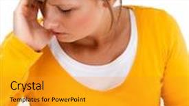  Presentation with pills - Slide deck with suffering-woman-holding-pills-isolated background and a gold colored foreground