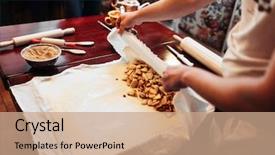  Presentation with dough - PPT layouts enhanced with sugar aplle - chef wraps the filling background and a coral colored foreground