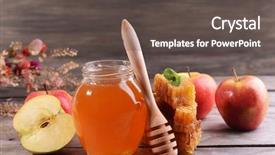  Presentation with old wooden table food - Presentation design with sugar aplle fruit - delicious honey with apple background and a dark gray colored foreground