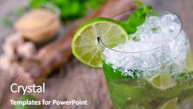  Presentation with energry drink - Presentation theme enhanced with joyful woman sitting on a sofa at home and looking in vr goggles background and a gray colored foreground