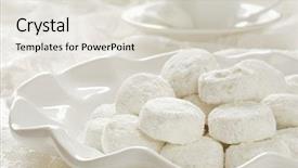  Presentation with high tea - Beautiful presentation theme featuring sugar coated almond tea cookies on a decorative plate with lace and teacup in the background high key tone on tone image with extremely shallow dof ideal as a background backdrop and a lemonade colored foreground