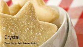  Presentation with shapes - PPT theme featuring sugar coated shortbread cookies in star shapes stacked up - on a white background with space for text background and a coral colored foreground