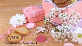  Presentation with cookies - PPT theme with sugar-cookies-in-shape background and a coral colored foreground