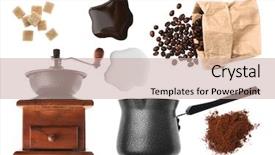  Presentation with ingredients brown sugar coffee beans - Slides consisting of sugar cubes - ingredients for delicious coffee background and a soft green colored foreground