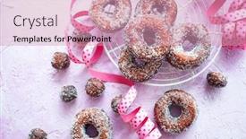  Presentation with donuts pink - Slide deck featuring sugar-donuts-and-pink-ribbon background and a coral colored foreground