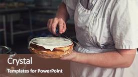  Presentation with factory - Audience pleasing slide deck consisting of manual cakes production on factory backdrop and a violet colored foreground