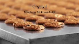  Presentation with baking cookies - PPT theme enhanced with food industry chocolate - production line of baking cookies background and a coral colored foreground