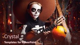  Presentation with sugar skull - Presentation design consisting of sugar skull child boy in an old wooden house dia de los muertos day of the dead halloween background and a tawny brown colored foreground