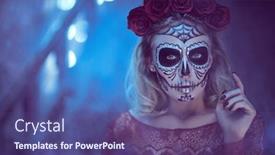  Presentation with sugar skull - Amazing presentation design having sugar skull girl day of the dead dia de los muertos charming and dangerous calavera catrina in an old abandoned house halloween backdrop and a violet colored foreground