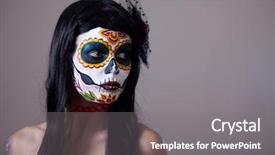  Presentation with sugar skull - PPT theme with sugar skull girl portrait studio background and a gray colored foreground