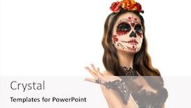  Presentation with sugar skull - Slide deck consisting of sugar-skull-makeup-halloween-party background and a white colored foreground