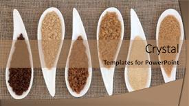  Presentation with sugar - PPT layouts enhanced with sugar varieties in white dishes background and a coral colored foreground