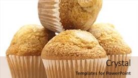  Presentation with muffins - Colorful presentation design enhanced with sugary muffins isolated backdrop and a gold colored foreground