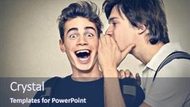  Presentation with friends - Beautiful PPT theme featuring suggestion - friends confide secrets backdrop and a navy blue colored foreground