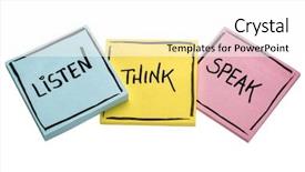  Presentation with black ink - Slide deck having suggestion - listen think speak - communication background and a  colored foreground