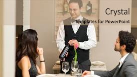  Presentation with bottle red wine - Colorful theme enhanced with suggestion - waiter suggesting a bottle backdrop and a coral colored foreground
