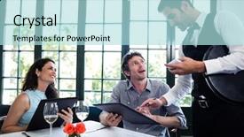  Presentation with waiter - Slide deck with suggestion - waiter taking an order background and a light blue colored foreground