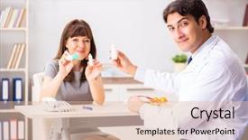  Presentation with ophthalmologist - Audience pleasing PPT theme consisting of woman visiting male doctor ophthalmologist backdrop and a lemonade colored foreground