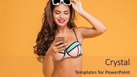  Presentation with sexy girl - Beautiful PPT theme featuring young beautiful sexy girl backdrop and a gold colored foreground