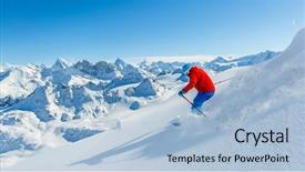  Presentation with skiing - Cool new PPT theme with suisse - skiing with amazing view backdrop and a light blue colored foreground