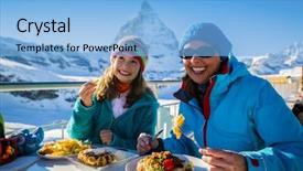  Presentation with ski trip - Audience pleasing PPT theme consisting of suisse - winter ski holidays - skiers backdrop and a light blue colored foreground