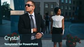  Presentation with vip - Presentation theme having suit and sunglasses female vip background and a tawny brown colored foreground