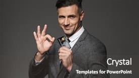  Presentation with man in suit and tie - Slide deck enhanced with suit and tie holding plastic background and a dark gray colored foreground