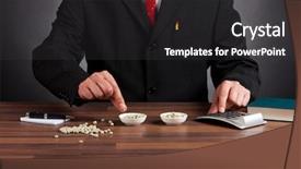  Presentation with accountant - PPT theme with suit behind desk counting peas background and a dark gray colored foreground