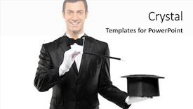  Presentation with black magic - PPT theme consisting of suit holding an empty top background and a white colored foreground