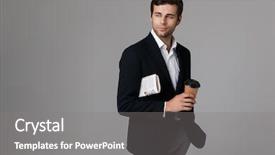  Presentation with formal - Presentation design featuring suit holding coffee and newspaper background and a  colored foreground