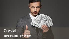  Presentation with rich man - Cool new slides with holding fan of cash money backdrop and a dark gray colored foreground