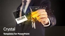  Presentation with statistics outliers - Slide set having suit holding keys with statistics background and a  colored foreground