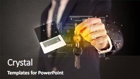  Presentation with statistics outliers - Colorful slide set enhanced with suit holding keys with statistics backdrop and a  colored foreground