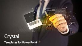  Presentation with populations statistics - Amazing presentation design having suit holding keys with statistics backdrop and a  colored foreground