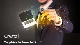  Presentation with populations statistics - Presentation theme consisting of suit holding keys with statistics background and a  colored foreground