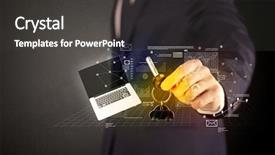  Presentation with statistics outliers - Presentation design enhanced with suit holding keys with statistics background and a  colored foreground