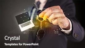  Presentation with statistics - Slide deck with suit holding keys with statistics background and a  colored foreground