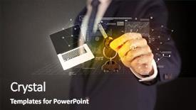  Presentation with statistics - Colorful slide set enhanced with suit holding keys with statistics backdrop and a  colored foreground